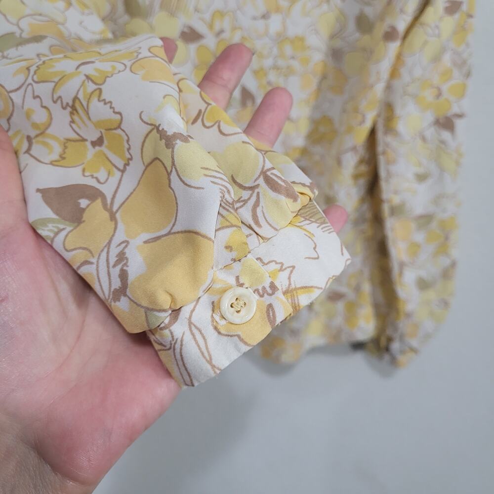 ACT III Vintage Blouse Women's Size Medium Butter Yellow Floral Bow Neckline - Picture 8 of 16